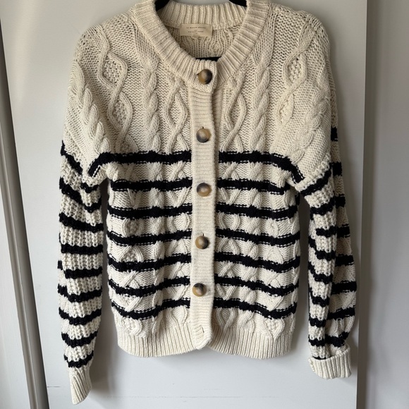 Sezane Sean Cardigan Ecru / Navy - Size S - Picture 2 of 9